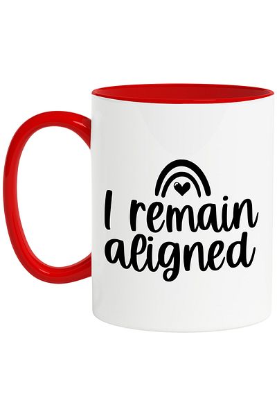 StoryGift Romania Mug with heart and the message "I remain aligned" - raman aliniat with Red Handle, Cu Man, STG