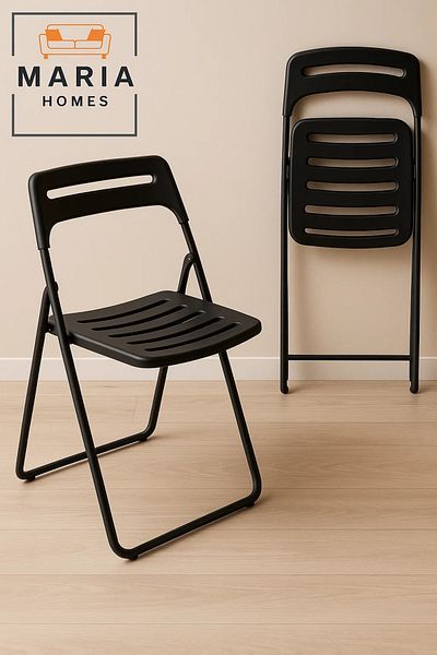 MARIA HOMES Black Folding Plastic Chair – Lightweight & Ventilated Design for Indoor and Outdoor Use