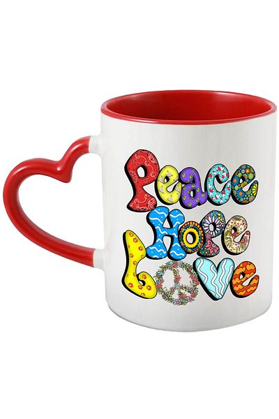 StoryGift Romania Mug with the message "Peace, hope, love", hippie style, culture, illustration, psychedelic, With ,STG