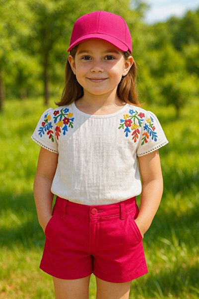 Hilal Akıncı Kids Bluză albă brodata pentru fete, pantaloni scurți colorați, ...