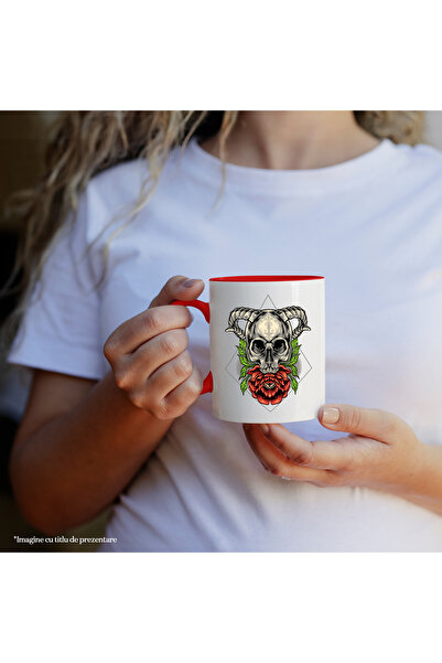 StoryGift Romania Mug With Flower, Leaves, Skull, Horns, Diamond, Geometric, Multicolor 330 ml, C, Cu,STG