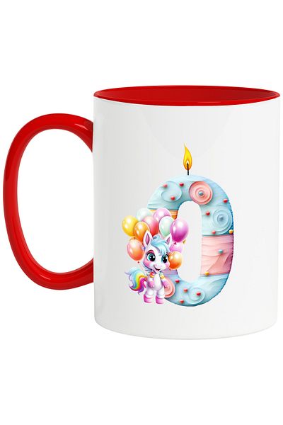 StoryGift Romania Mug with number 0, for children, illustration, unicorn, birthday, baby, candle, With, STG
