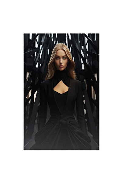 StoryGift Romania Tablou Canvas: Portret Fata Blonda Tinuta Moderna Neagrasac...