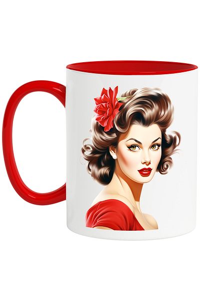 StoryGift Romania Mug with a beautiful woman, illustration, retro style, old, old fashioned, village hair, With ,STG