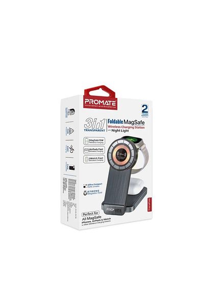 Promate TransFold 3-in-1 Wireless Charging Station with MagSafe 15W - Black