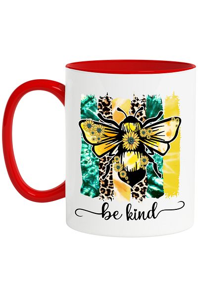 StoryGift Romania Mug with a bee with the message "Be kind", illustration, motivational, flowers, be kind,, With ,STG