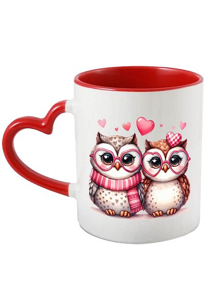 StoryGift Romania Mug with 2 owls close together | illustration | hearts | Valentine's Day | friend, With, STG