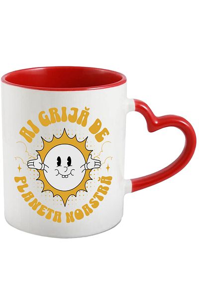StoryGift Romania Mug take care of our planet cheerful sun pollution, 330ml, Ceramic with Handle I, With, STG