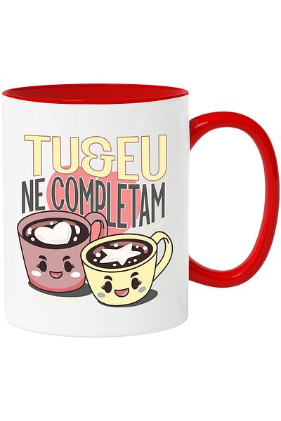 StoryGift Romania Perfect Pair Mug, we complement each other, couple, love, 330ml, Ceramic with Red Handle, With Handle, STG