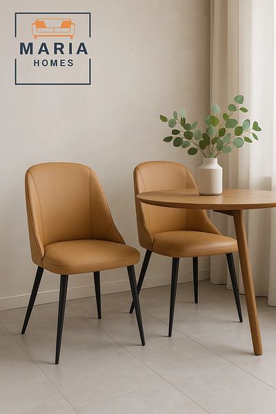 MARIA HOMES Modern Tan Upholstered Dining Chair – Comfortable Padded Seat with Black Metal Legs for Home & Café