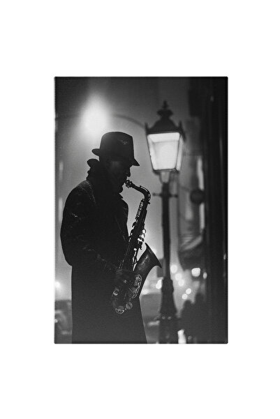 StoryGift Romania Tablou Canvas: Artist Stradal Cu Pălărie, Cântă La Saxofon,...