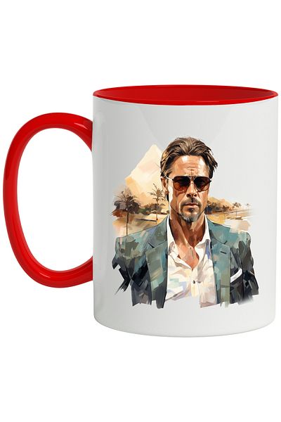 StoryGift Romania Mug With Brad Pitt, Famous Actor, Sunglasses, Multicolor 330 ml, Ceramic, With ,STG