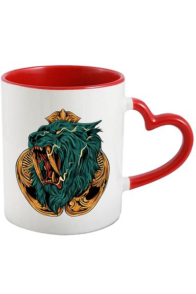 StoryGift Romania Mug With Emblem, Apple, Flames, Sabercat, Multicolor 330 ml, Ceramic with Linen Handle, With ,STG