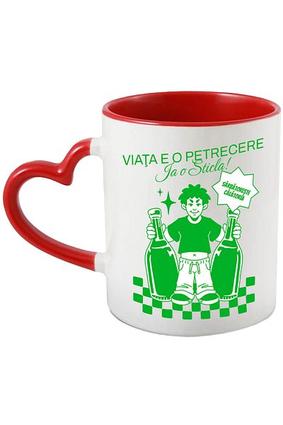 StoryGift Romania Mug Life is a party. Take a bottle of alcohol man, 330ml, Ceramic with Handle in, With, STG