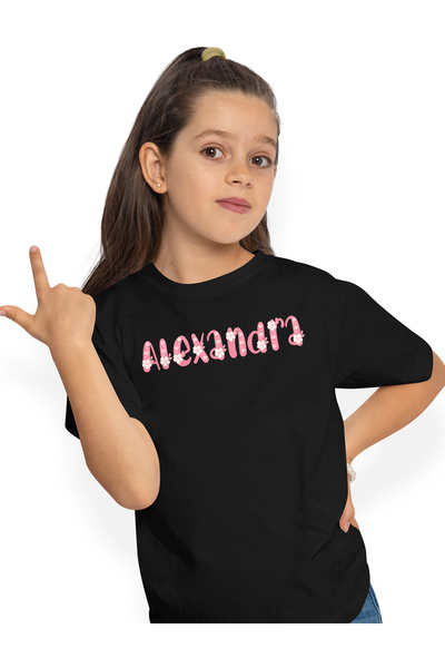 StoryGift Romania Tricou Copii Fete Cu Numele Alexandra, Flori, Colorat, Roz,...