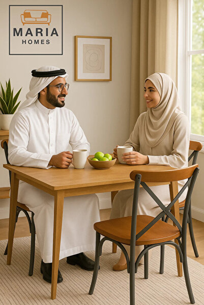 MARIA HOMES Industrial Style Cross Back Metal and Wood Chair – Rustic Dining or Café Seating Solution