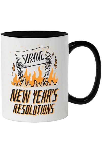 StoryGift Romania Mug With Message New Year's Resolutions, Flames, New Year, Multicolor 330 ml, Wax, With ,STG
