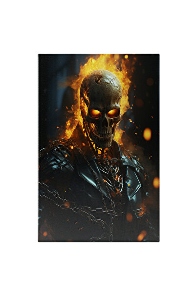 StoryGift Romania Tablou Canvas: Ilustratie Cu Demonul Pe Doua Roti - Ghost Rider Film Flacari Craniu Pictura Di
