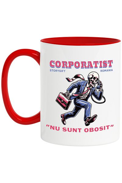 StoryGift Romania Corporate Skeleton Mug with Phone Running Office, 330ml, Ceramic with Handle Ro, With, STG
