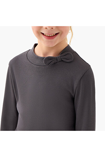 Juniors Bow Detail Turtle Neck Top With Long Sleeves - Set Of 2