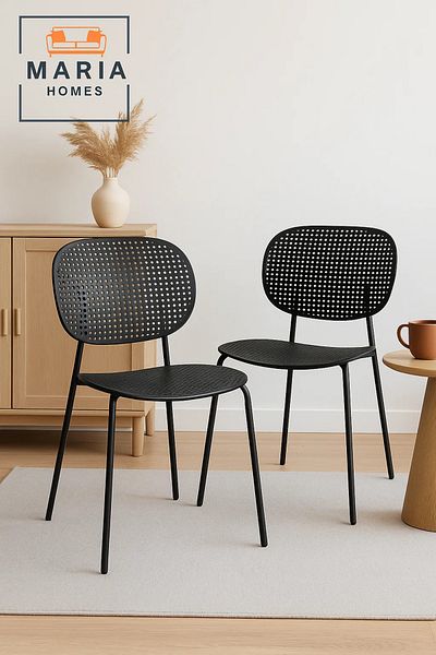 MARIA HOMES Modern Black Perforated Plastic Chair – Ergonomic Design for Indoor & Outdoor Use
