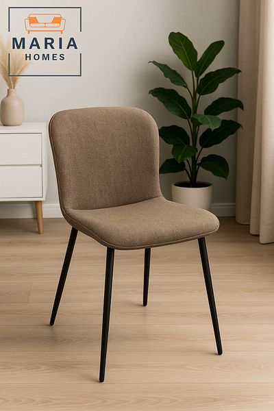 MARIA HOMES Textured Brown Fabric Dining Chair – Upholstered Seat with Black Metal Legs for Home or Café Use