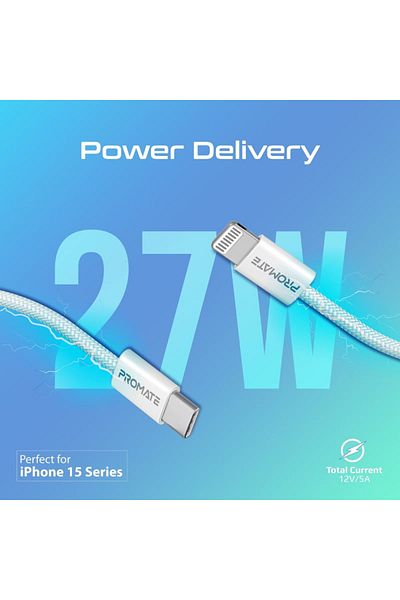 Promate EcoLine-Ci120 27W Super-Fast USB-C to Lightning Cable - 1.2 m - White