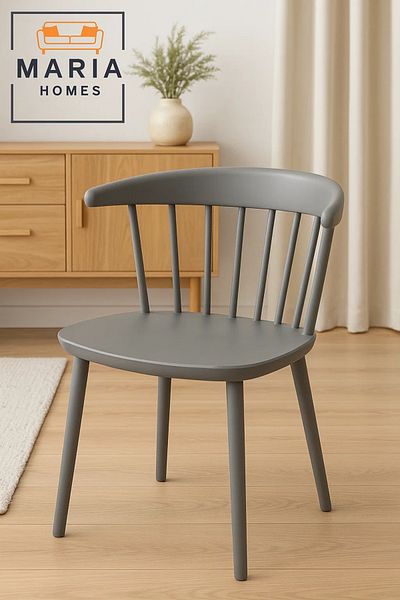 MARIA HOMES Gray Modern Plastic Dining Chair with Curved Back – Minimalist Scandinavian Design
