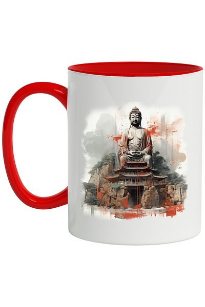 StoryGift Romania Mug With Temple, Religion, Rocks, Trees, Statue, Buddha Multicolor 330 ml, Wax, With ,STG