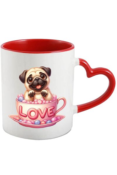 StoryGift Romania Mug with a Pug puppy sitting in a cup that says "Love" | illustration, With,STG