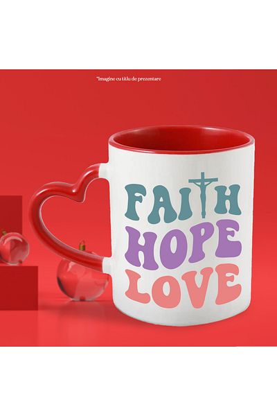 StoryGift Romania Mug with a cross on which Jesus is crucified and the message "Faith, hope, love" - ​​cr, Cu,STG