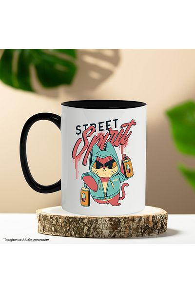 StoryGift Romania Spirit Mug, Cat, Hoodie, Graffiti, Paint, Spray, Multicolor 330 ml, Sky, With,STG