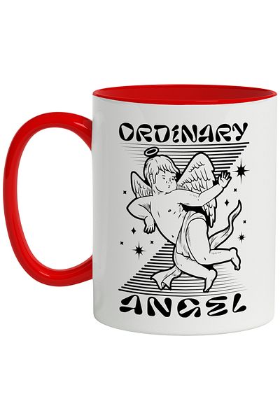 StoryGift Romania Mug With Message In English Ordenary Angel, Angel, Stars, Black and White 330 ml, Ceramic, With ,STG