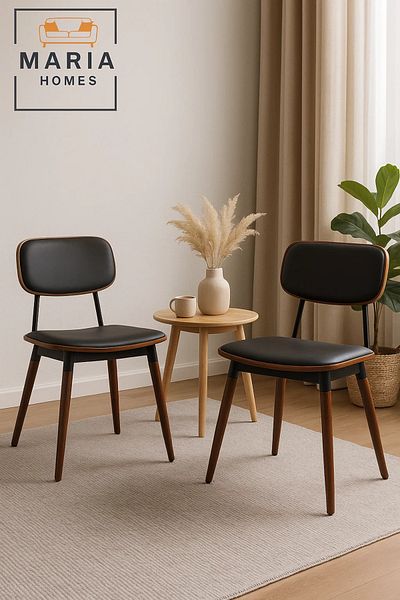 MARIA HOMES Mid-Century Modern Black Cushioned Chair with Wooden Frame – Elegant Dining or Office Accent Chair