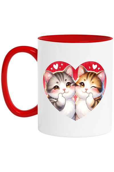 StoryGift Romania Mug with 2 fat kittens | furry | illustration | heart | close | Valenti, Cu,STG