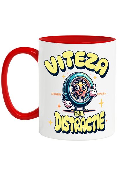 StoryGift Romania Mug speed equals fun smiling wheel car, adrenaline lovers, 33, With,STG