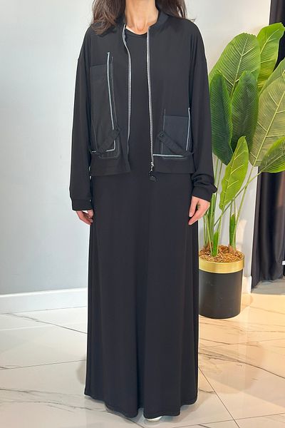 Ceremony Macrame Rope Detailed Bomber Dress Suit 5976 Black