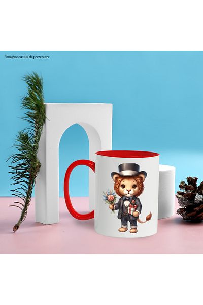 StoryGift Romania Mug with a lion in a suit, illustration, bouquet of flowers, gift, hat, but for, With, STG