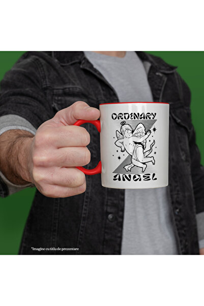 StoryGift Romania Mug With Message In English Ordenary Angel, Angel, Stars, Black and White 330 ml, Ceramic, With ,STG