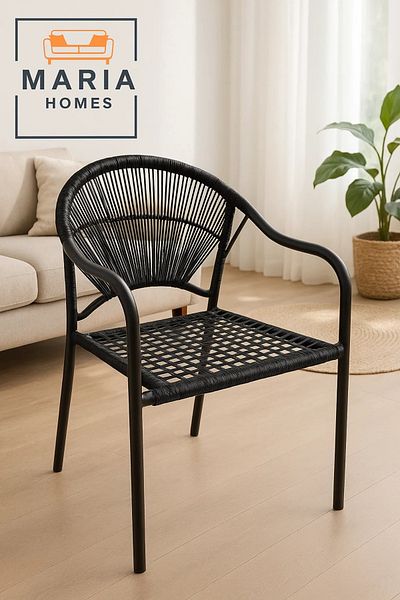 MARIA HOMES Modern Black Rope Woven Outdoor Chair – Sleek and Weather-Resistant Seating