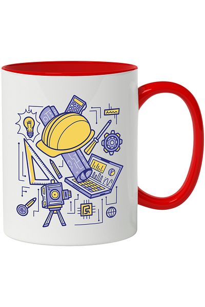 StoryGift Romania Mug With Helmet, Compass, Laptop, Engineering, Plan, Calculator, Multicolor 330 ml, C, Cu,STG