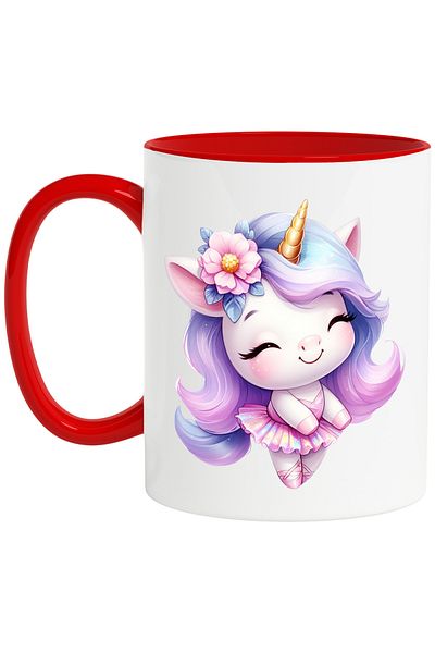 StoryGift Romania Mug with a unicorn dancing ballet, illustration, dress, flower, blush,, With ,STG
