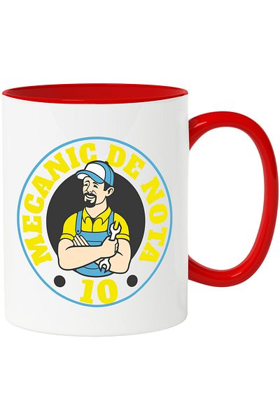 StoryGift Romania Best Mechanic Man Mug, 10th Grade, 330ml, Ceramic with Red Handle, With R Handle, STG