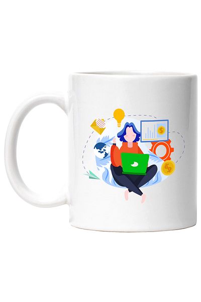 StoryGift Romania Cana Cu Laptop, Mail, Moneda, Financiar, Avion, Multicolor 330 ml, Ceramica cu M, Cu ,STG