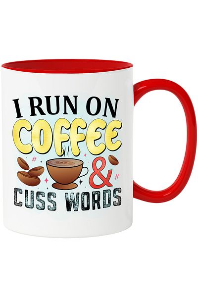 StoryGift Romania Mug with the message "I run on coffee & cuss words", illustration, liquid, fluid, beans, Cu,STG