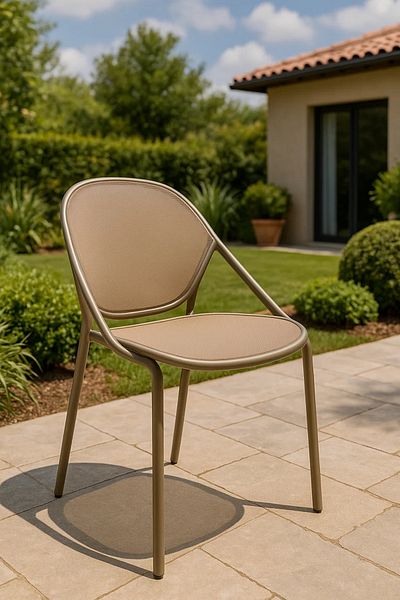 MARIA HOMES Modern Beige Mesh and Metal Frame Chair Stylish, Durable, Comfortable Seating for Indoor