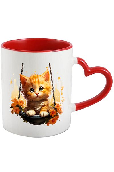 StoryGift Romania Mug with a kitten rocking | illustration | orange flowers | dishes, With ,STG