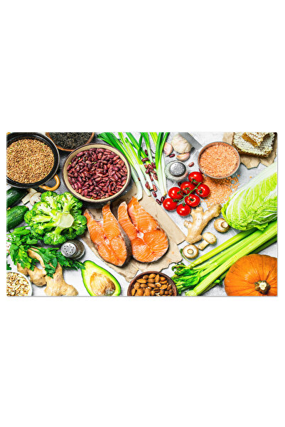 StoryGift Romania Tablou Canvas Peste Crud De Somon Cu Alimente Sanatoase O Varietate De Ingrediente Sanatoase,