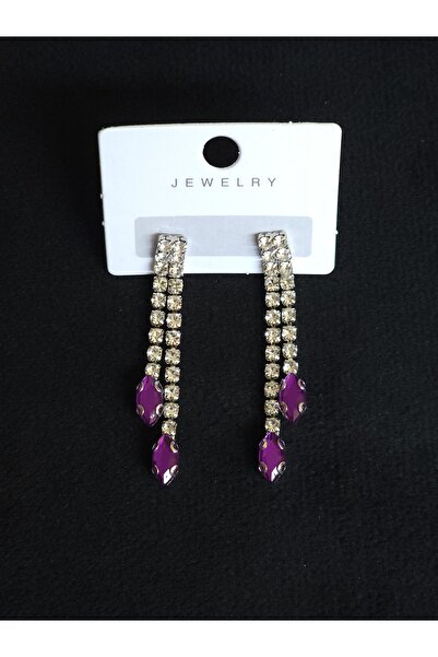 Avcıoğlu Aksesuar أقراط نسائية مكونة من صفين من الزركون والكريستال على شكل لو...