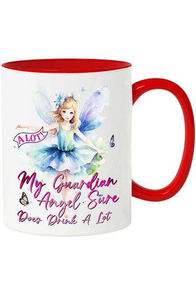 StoryGift Romania Mug with a fairy girl with the message "My guardian angel sure does drink a lot", fairy tale, With ,STG
